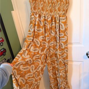 Paisley Print Jumpsuit in Mustard and White